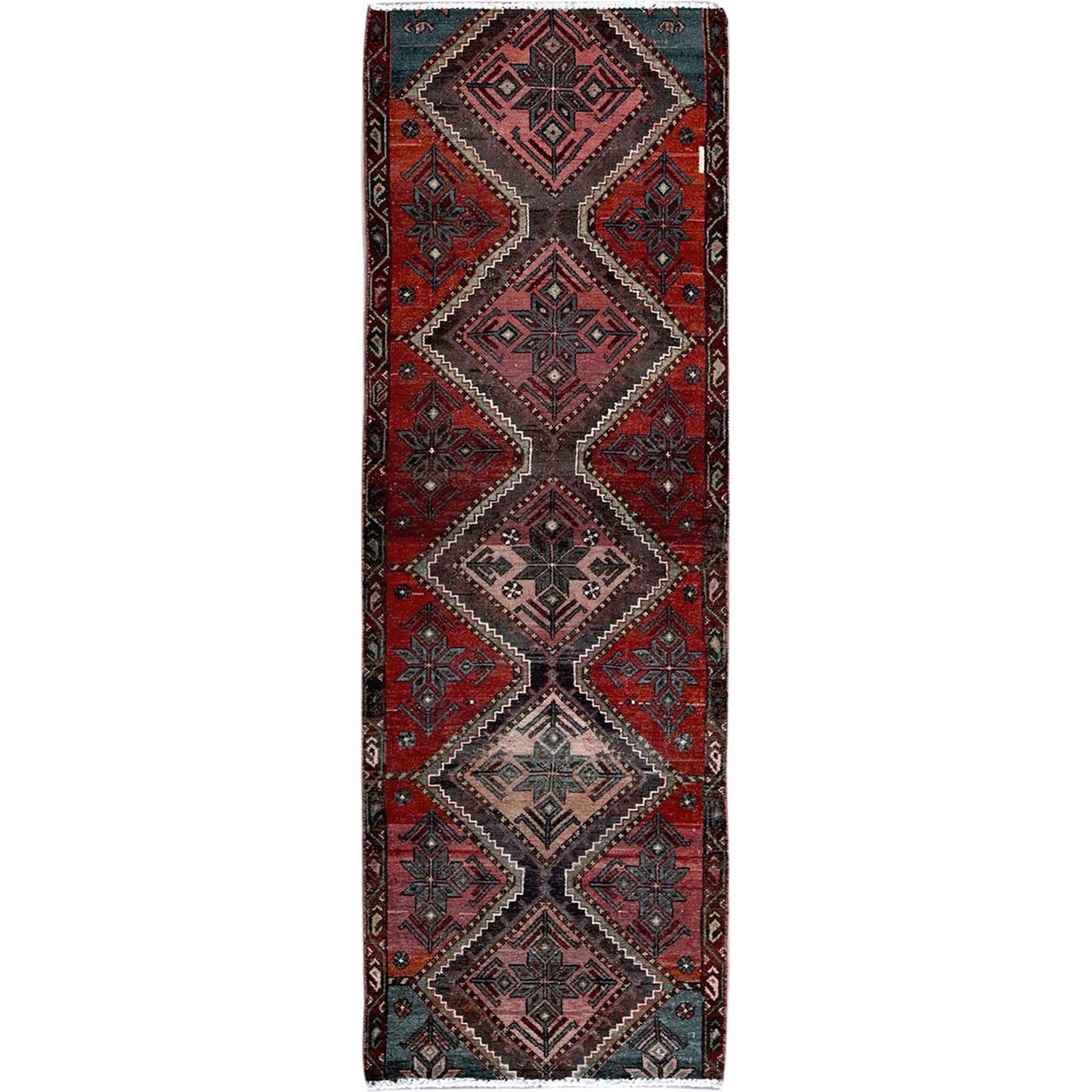 2'7"X7'7" Red Vintage Zoroastrian All Wool Hand Knotted Runner Oriental Rug