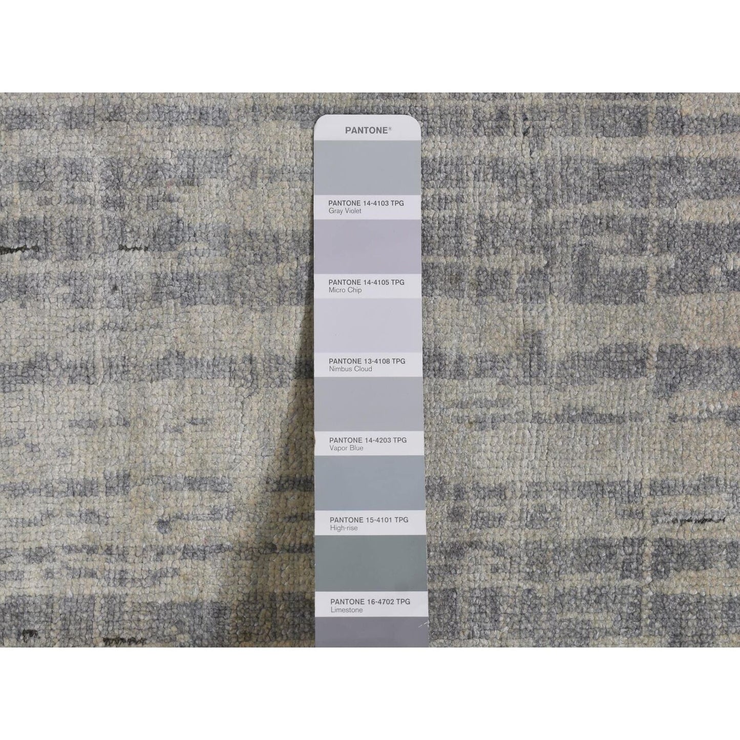 3'X9' Ash Gray Horizontal Ombre Design Pure Silk Hand Knotted Runner Rug