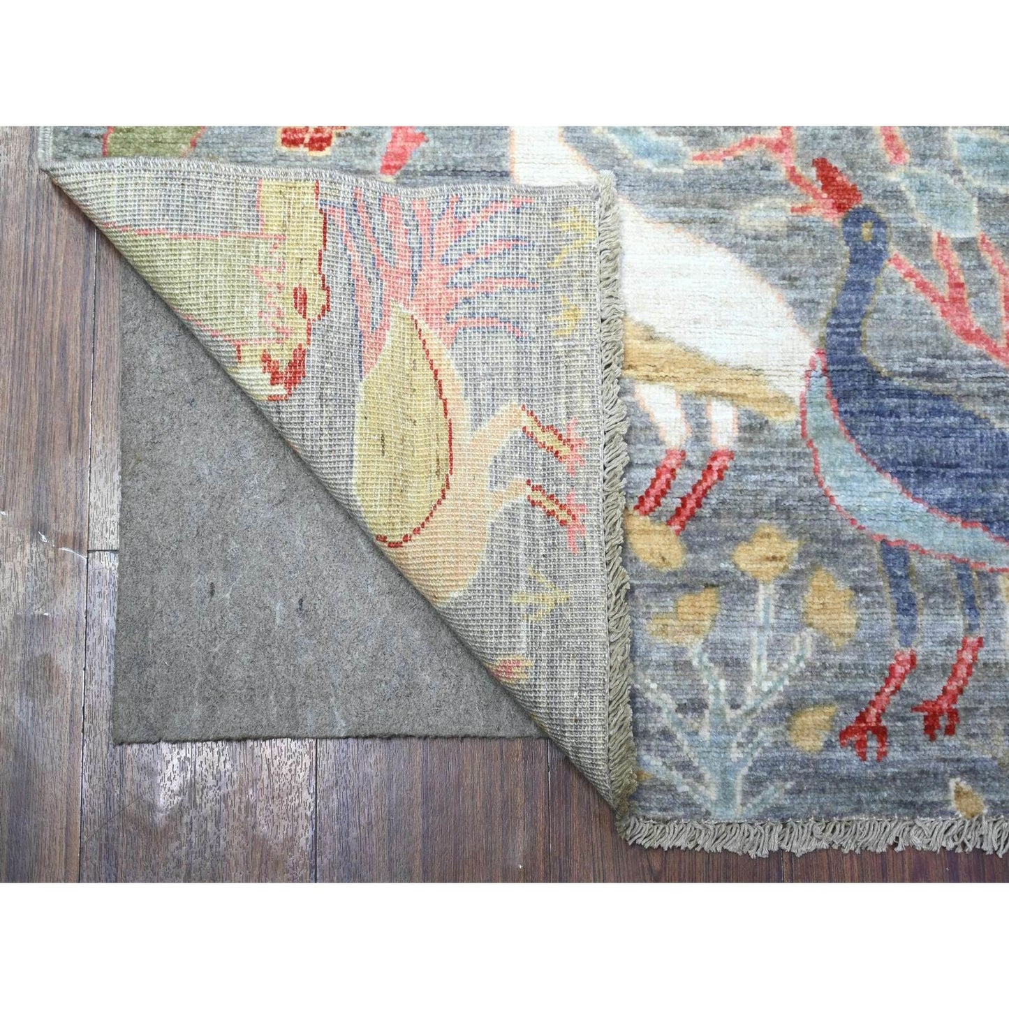 4'2"X9'8" Ice Gray Extra Soft Wool Hand Knotted Afghan Peshawar Rug