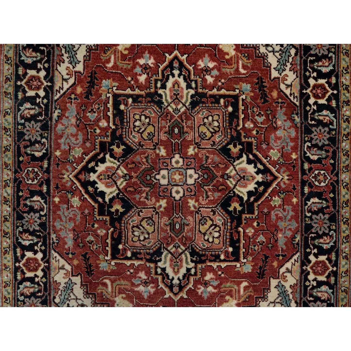 3'X5' Red Antiqued Heris Re-Creation Hand Knotted New Zealand Wool Rug