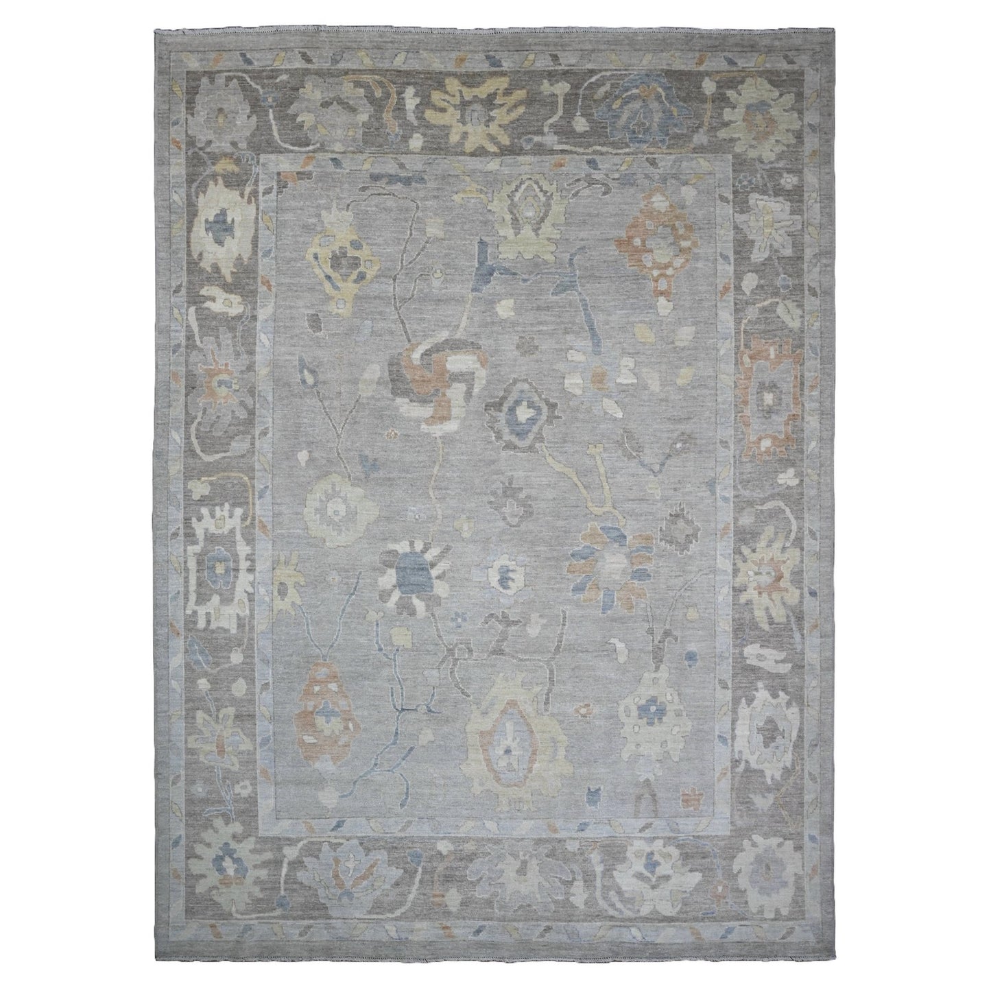 10'X13'8" Medium Gray Hand Knotted Angora Oushak Pure Wool Oriental Rug