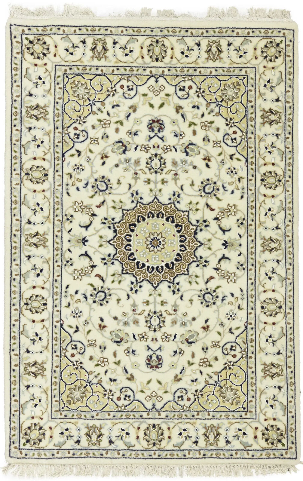 Indo-Nain Hand-Knotted Wool Oriental Rug Classic