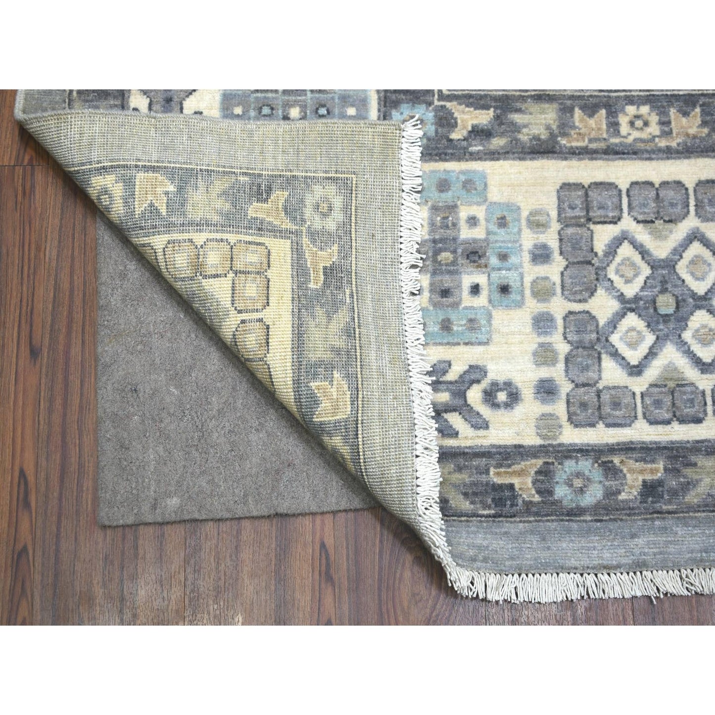 9'X12' Gray Afghan Wool Hand Knotted Fine Peshawar Densely Woven Rug