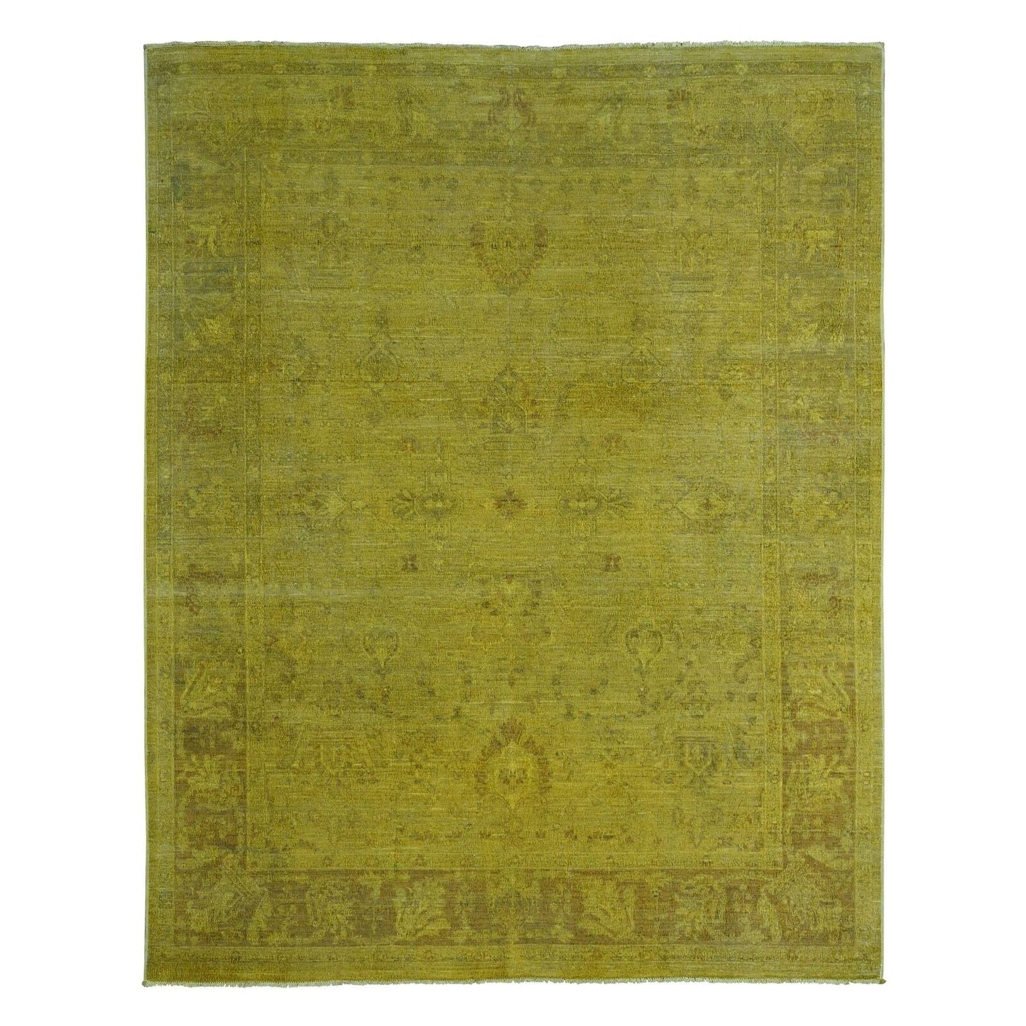 7'7"X9'7" Yellow Overdyed Zero Pile Tribal Design Hand Knotted Wool Rug