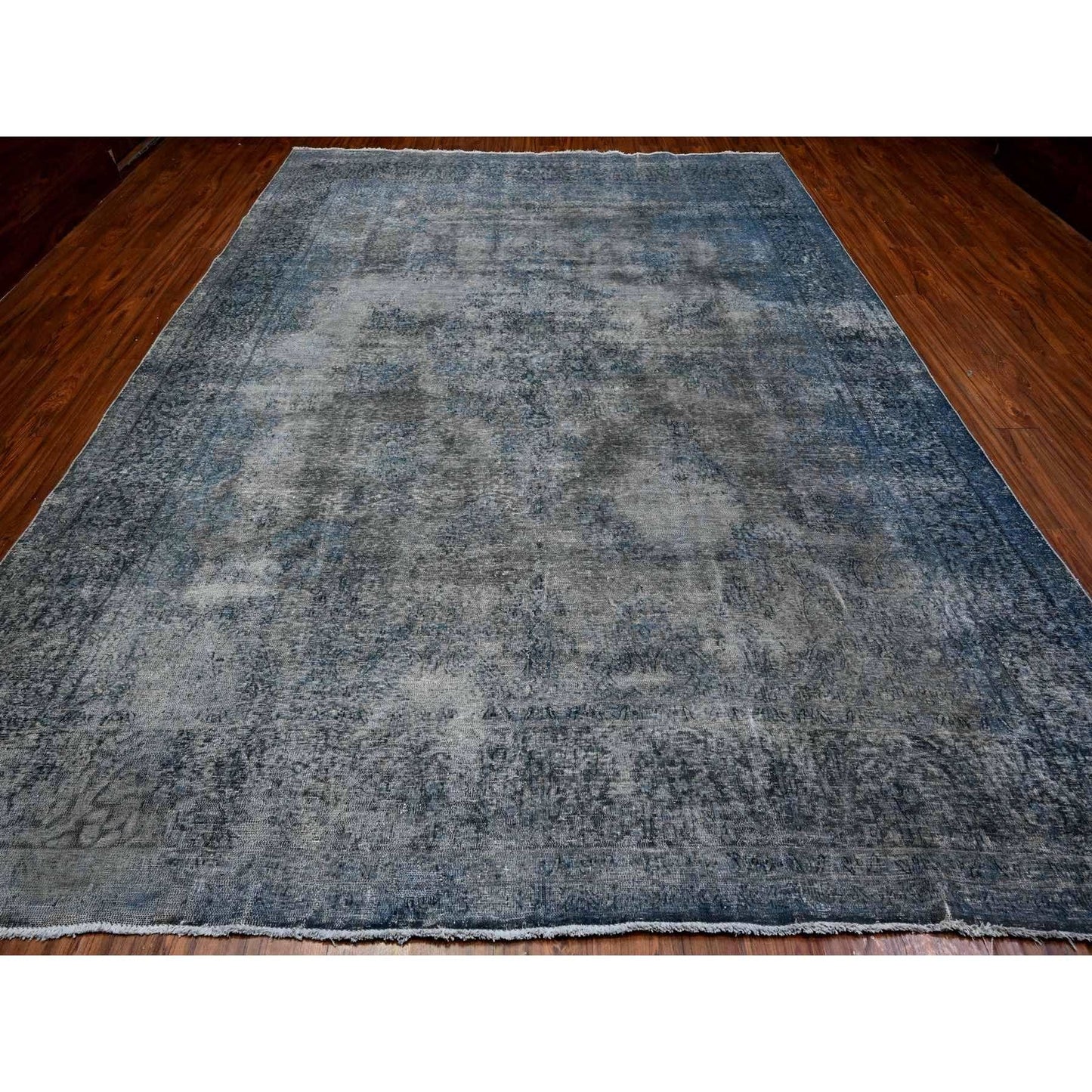 9'8"X13'3" Jet Gray Vintage Zoroastrian Karman Hand Knotted Oriental Rug