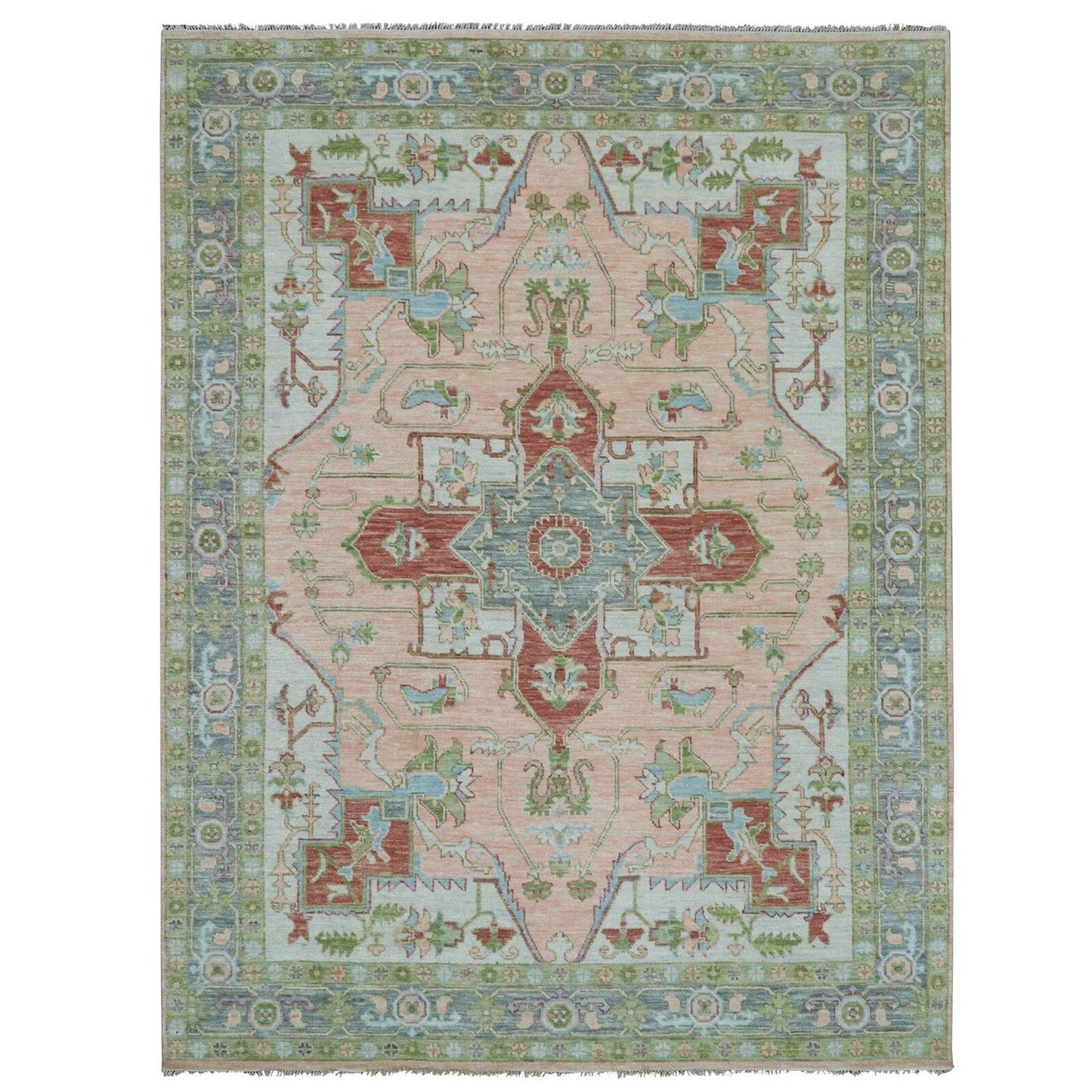 9'1"X12' Champagne Pink Heris Design Hand Knotted 100% Wool Oriental Rug