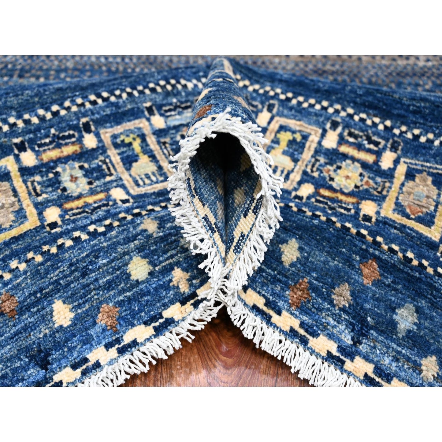 8'X9'7" Dark Sapphire Blue Fine Kashkuli Gabbeh Hand Knotted Oriental Rug