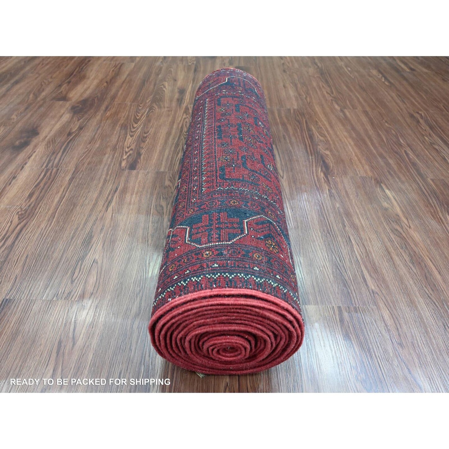 2'10"X19'3" Red Geometric Afghan Khamyab Wool Hand Knotted Runner Rug
