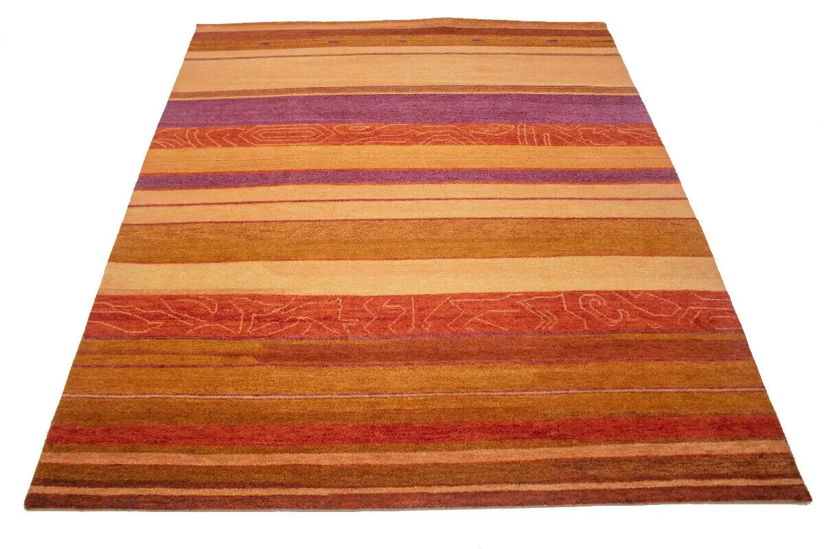 Handmade Indo-Gabbeh Oriental Rug Striped Tribal