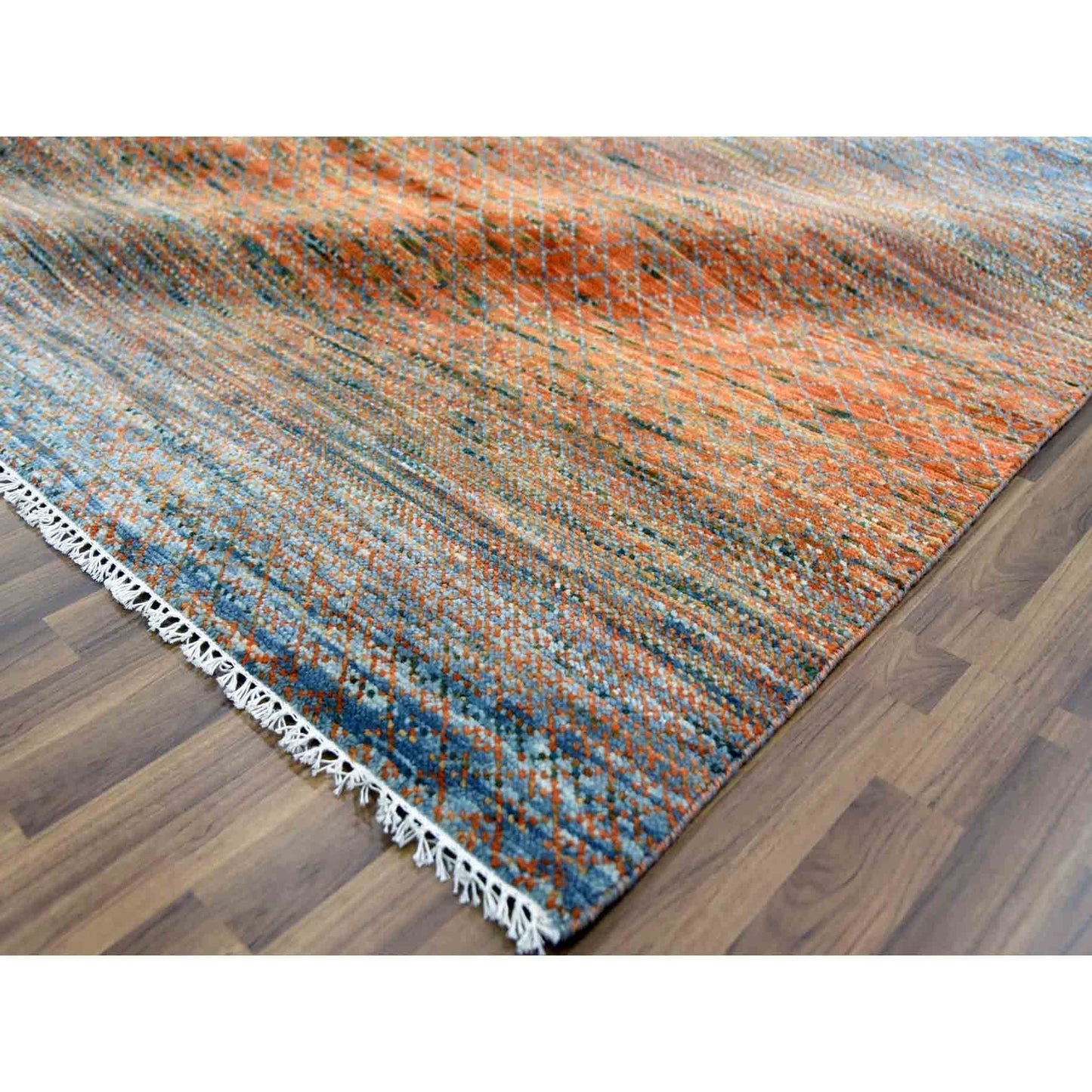 10'3"X14' Orange Modern Chiaroscuro Collection Hand Knotted Wool Rug