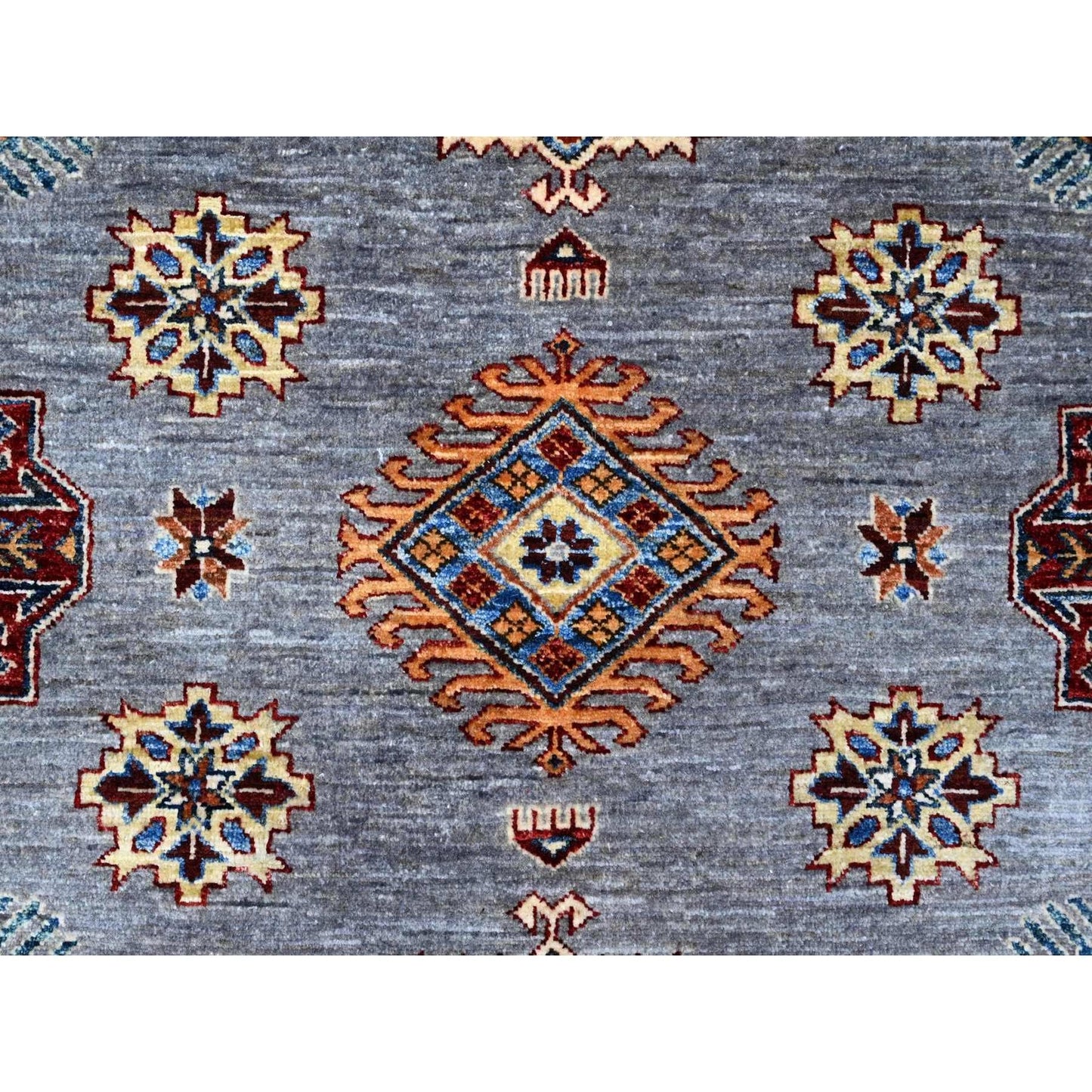 10'X10' Gray Hand Knotted Super Kazak Wool Medallions Oriental Square Rug