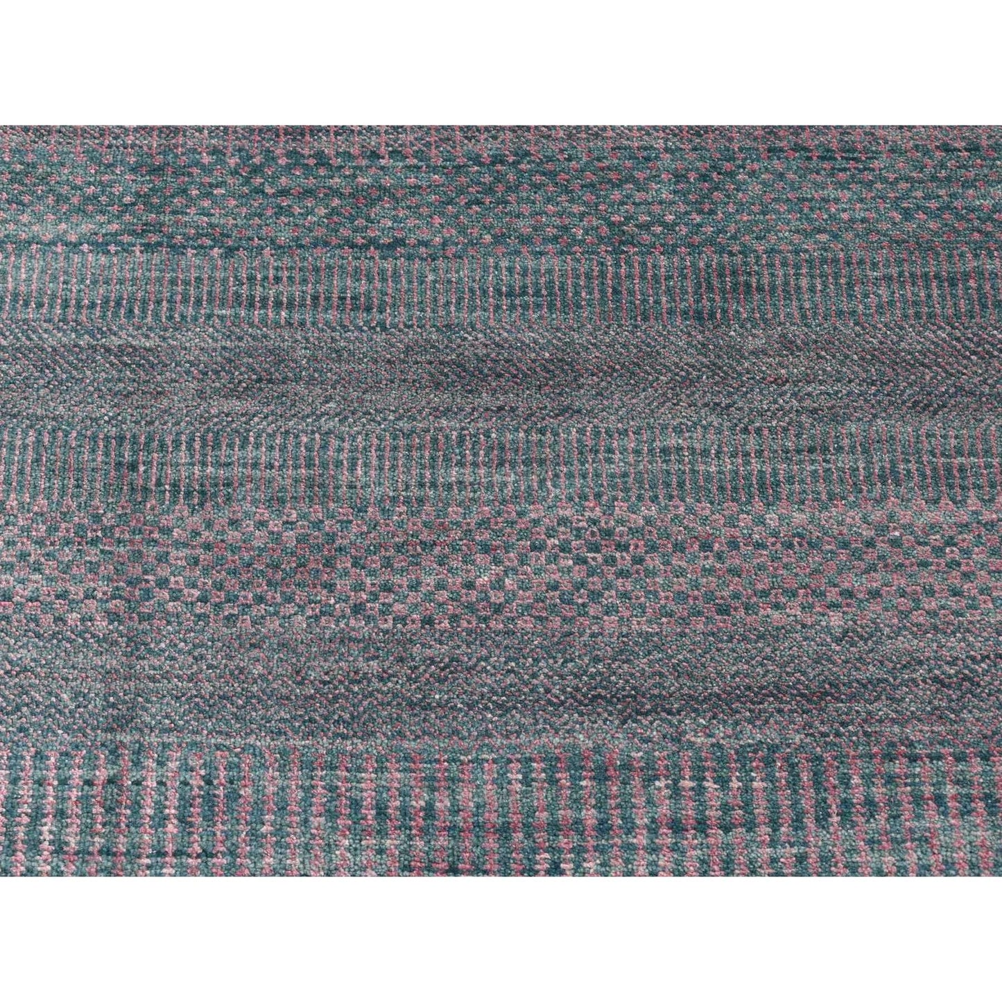 2'7"X8'10" Green Wool And Silk Grass Design Hand Knotted Runner Rug