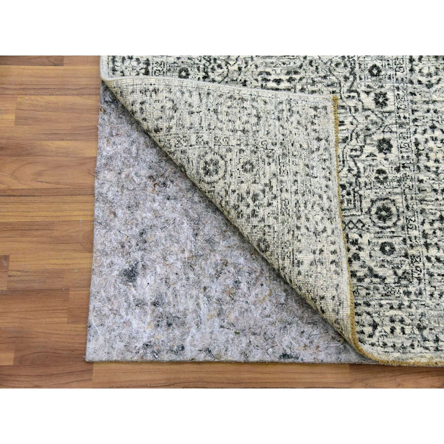 2'7"X14'1" White Mamluk Dynasty Undyed Wool Hand Knotted Runner Rug