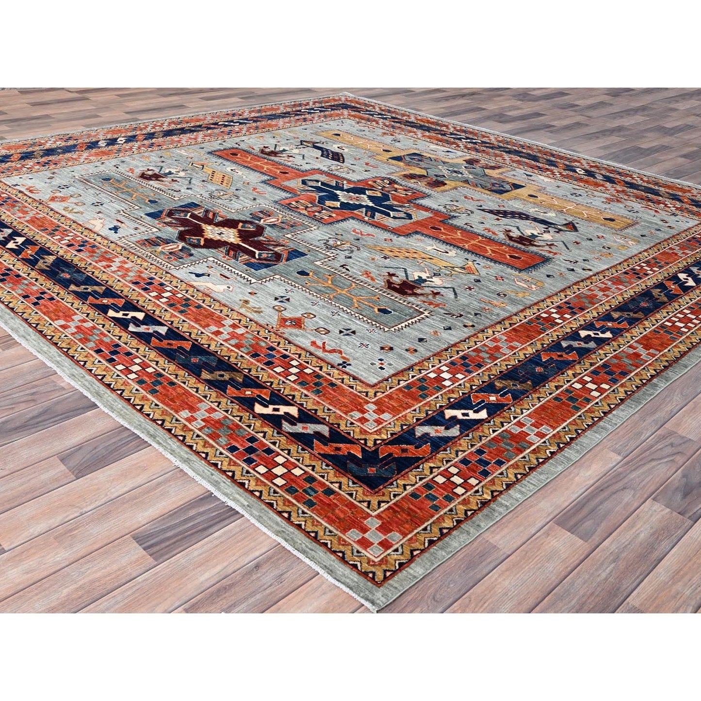 10'X10' Krypton Gray Caucasian Design Hand Knotted 200 Kpsi Wool Rug