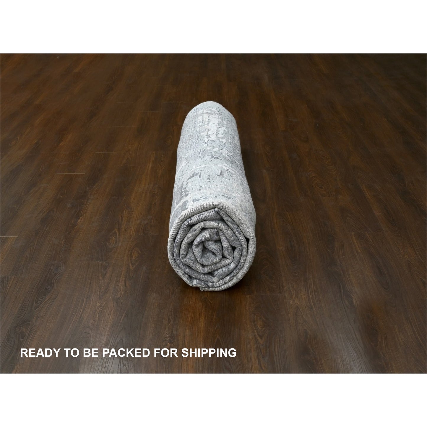 12'X12' Gray Abstract Design Wool And Silk Hand Knotted Square Rug
