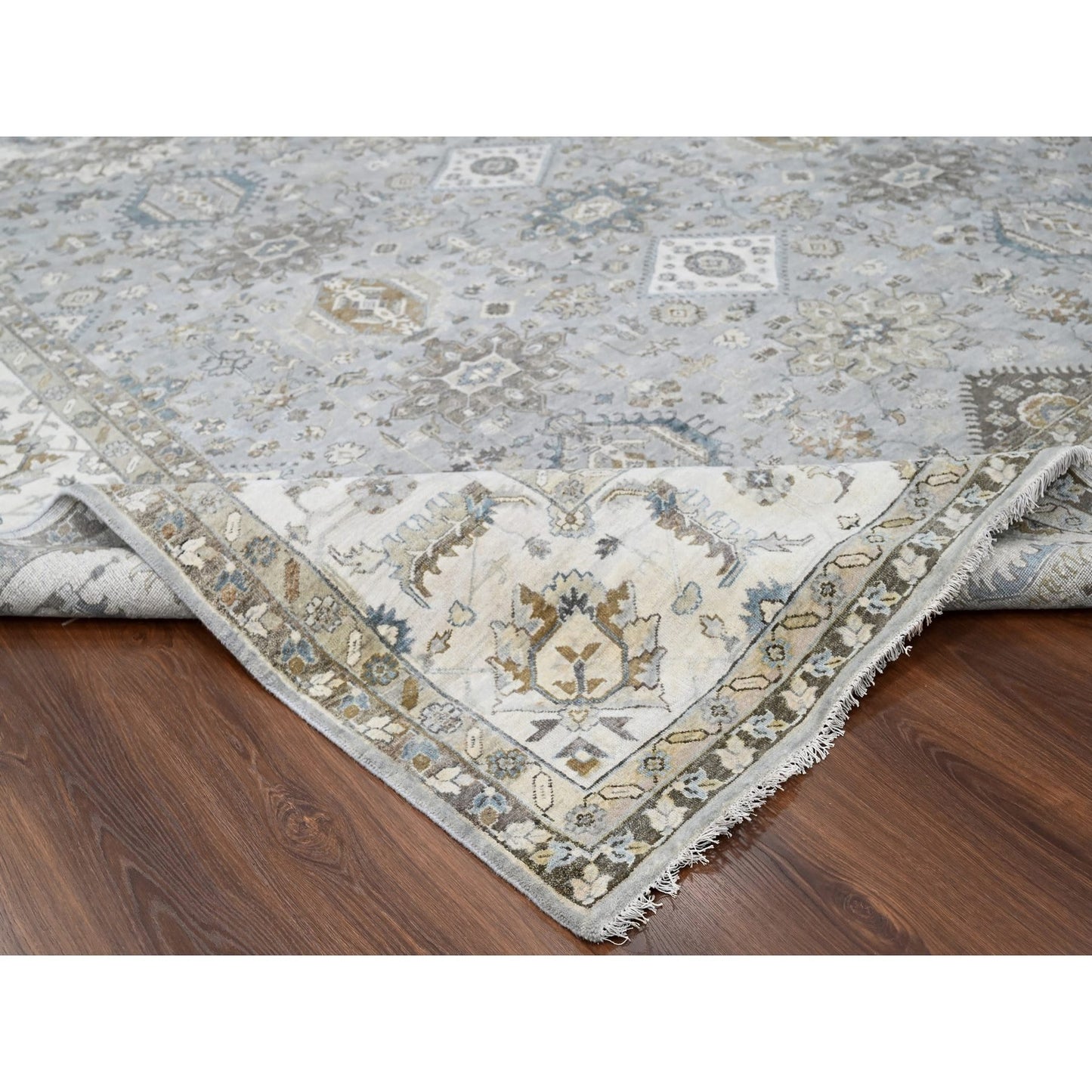 11'X11' Agreeable Gray Karjihooz 100% Wool Hand Knotted Squarish Rug