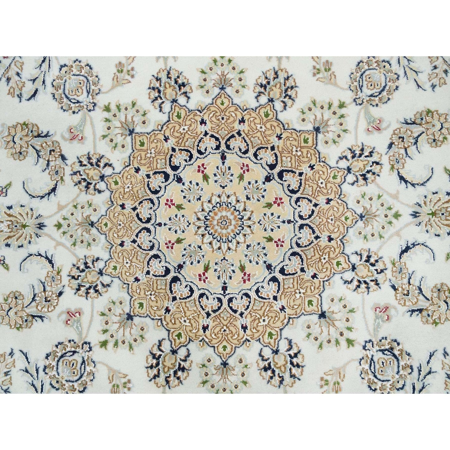 6'5"X6'5" White Organic Wool Hand Knotted Nain Design 250 Kpsi Round Rug