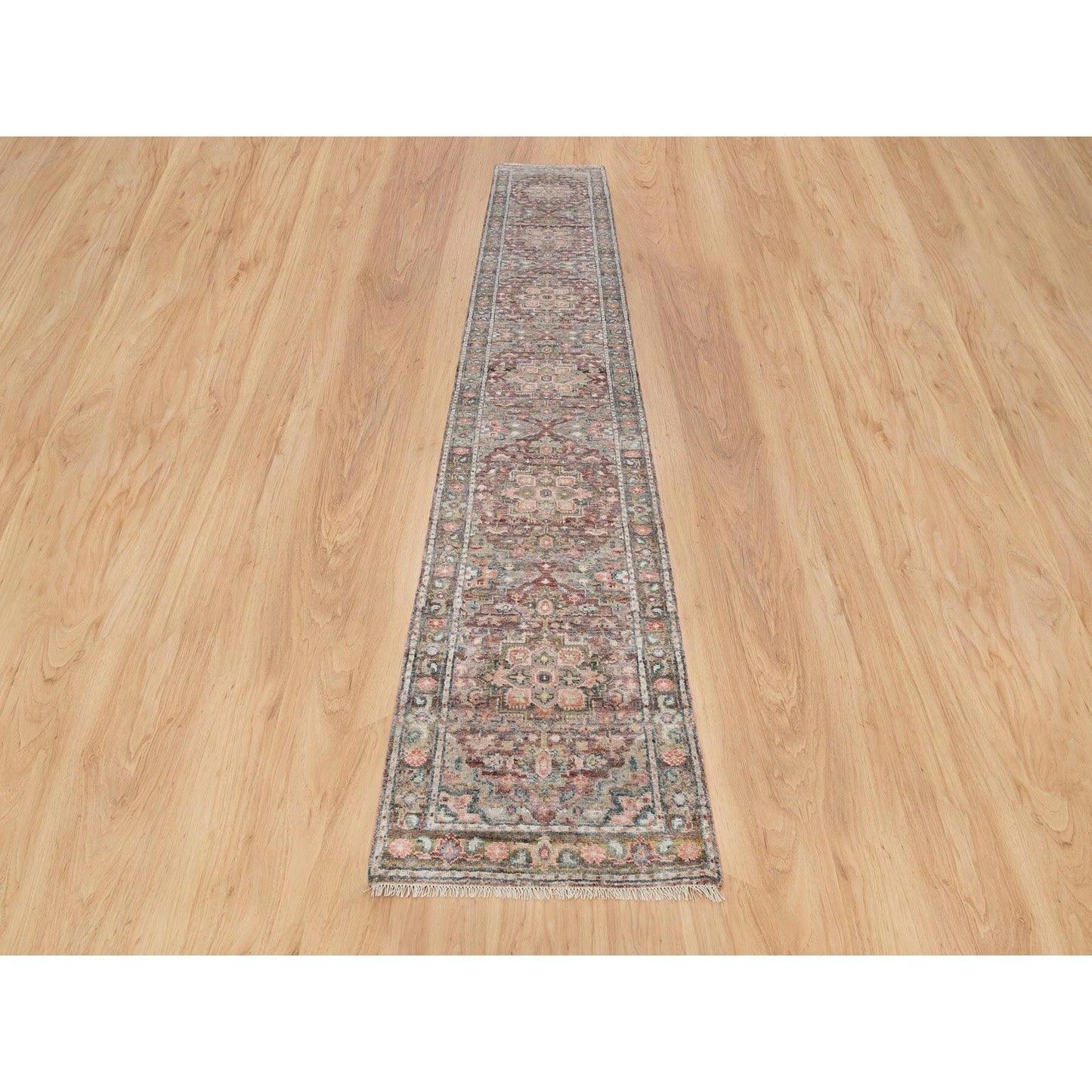 2'6"X15'8" Red Wool Heris Revival Hand Knotted Xl Runner Oriental Rug