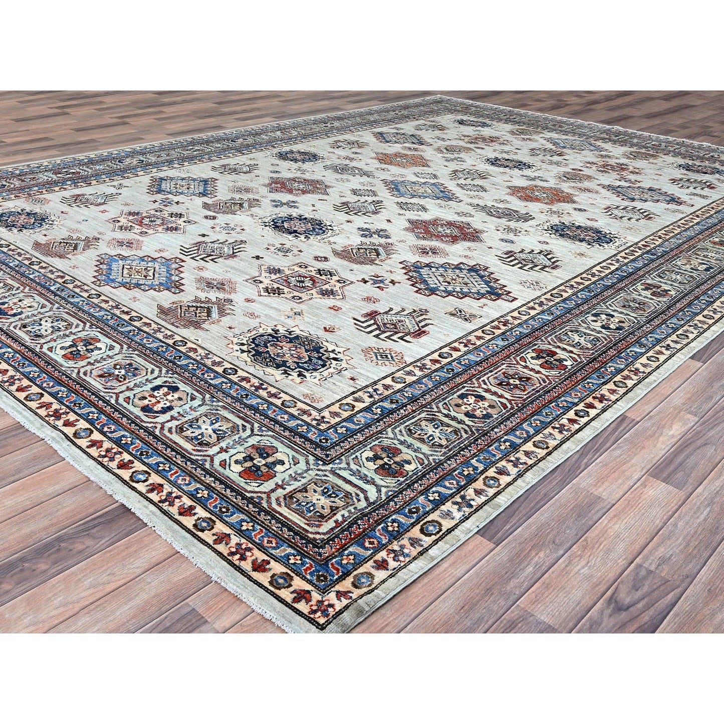 10'X13'8" Wickham Gray Hand Knotted Wool Afghan Super Kazak Oriental Rug