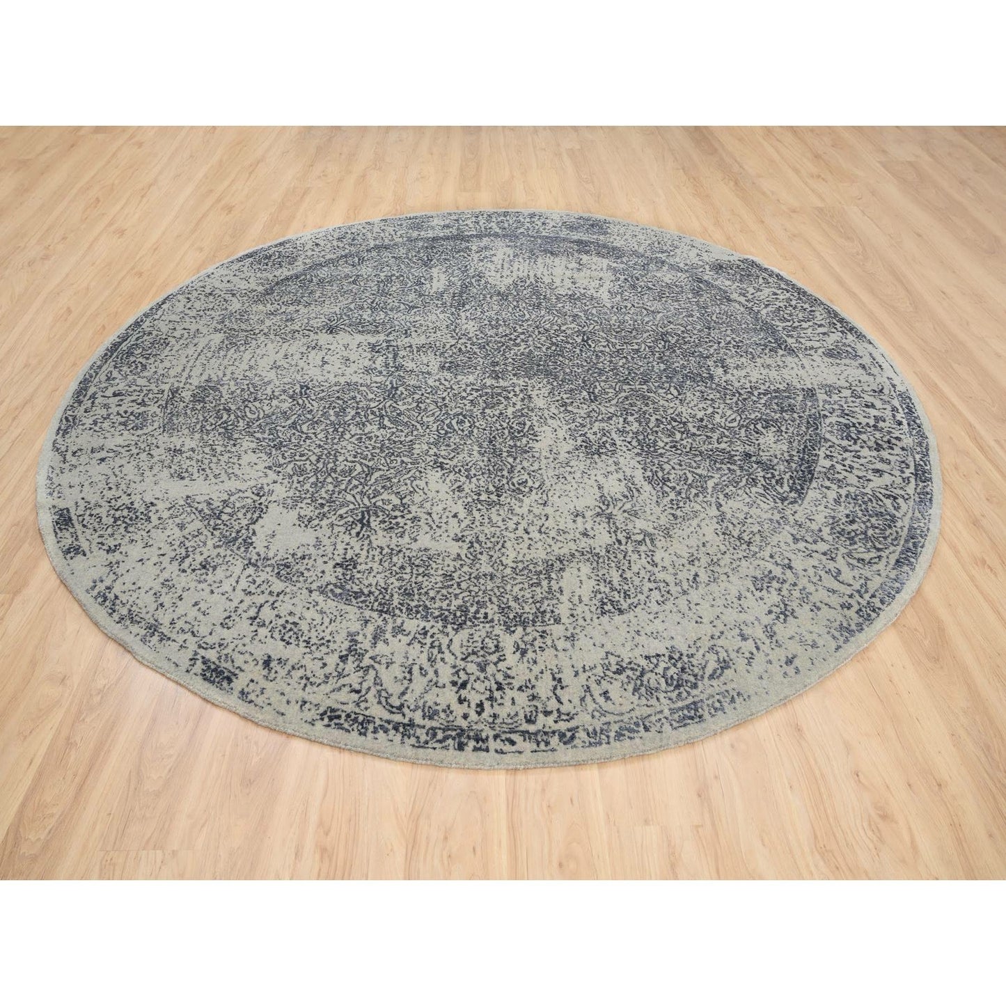 10'X10' Gray Fine Jacquard Wool And Silk Hand Loomed Round Rug