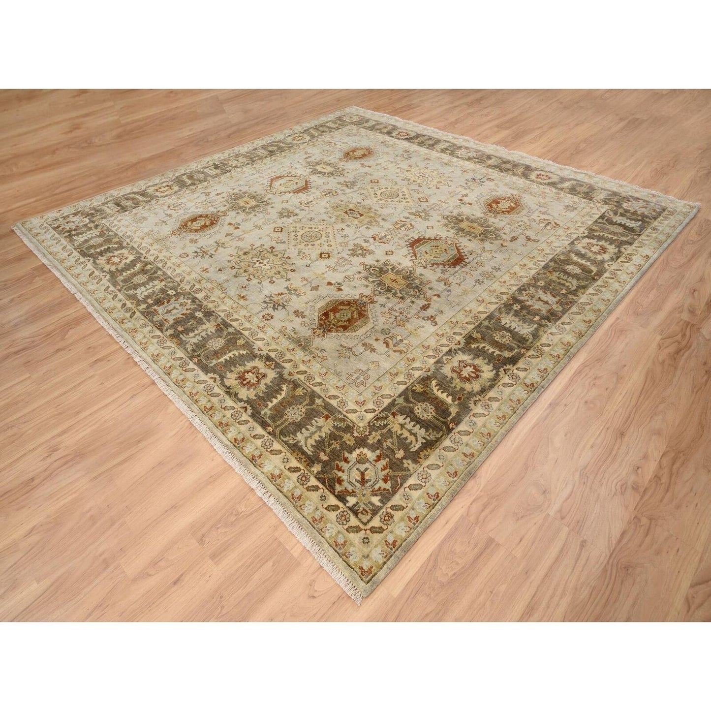 10'2"X10'2" Light Gray Soft Wool Hand Knotted Karjihooz Design Square Rug