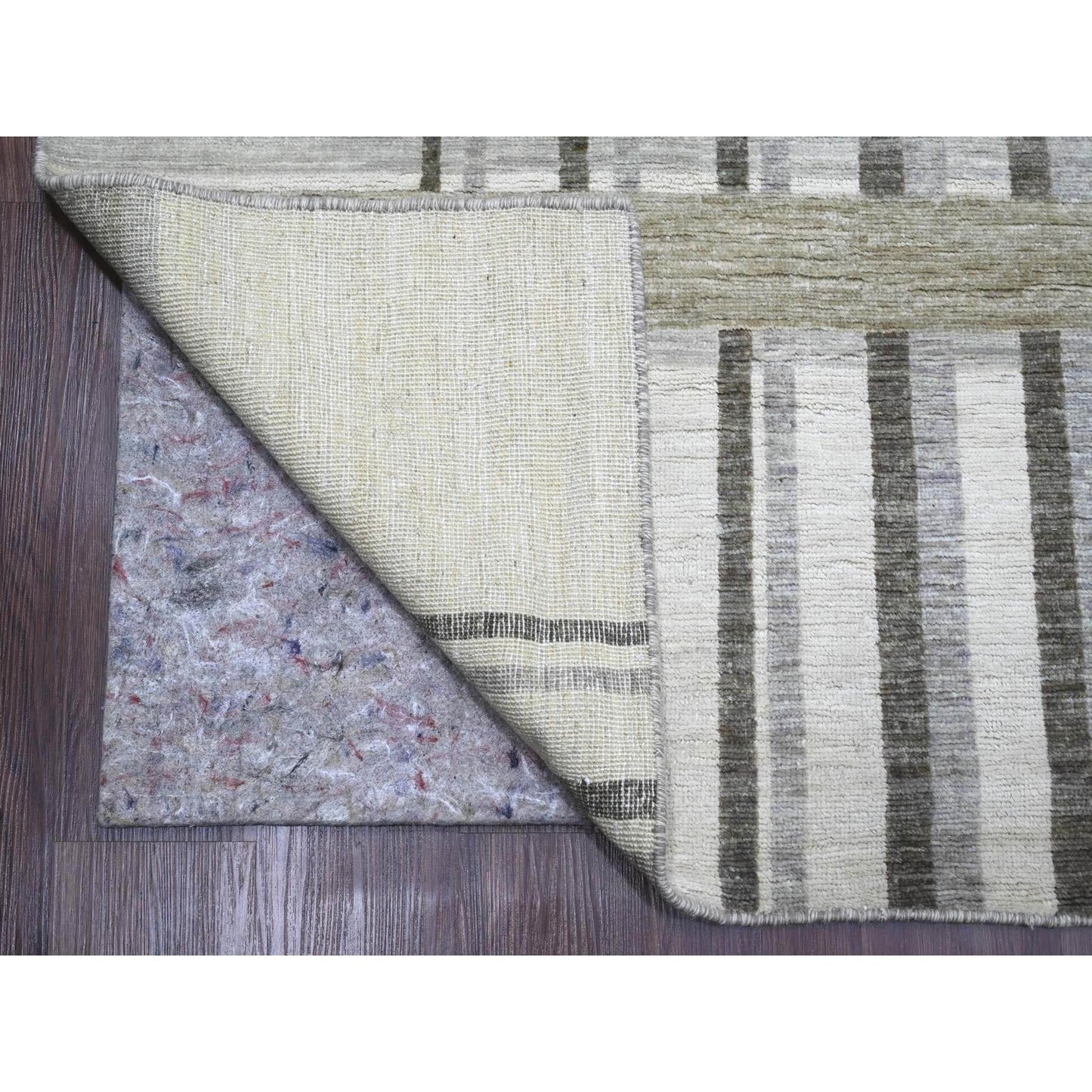 8'8"X11'8" Brown Bauhaus Inspired Line Design Hand Knotted Pure Wool Rug