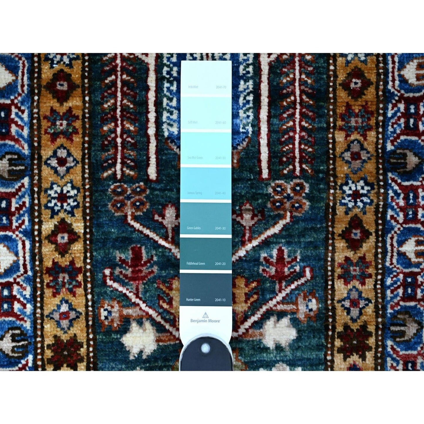 2'X5'8" Green Hand Knotted Wool Oushak Willow And Cypress Tree Runner Rug