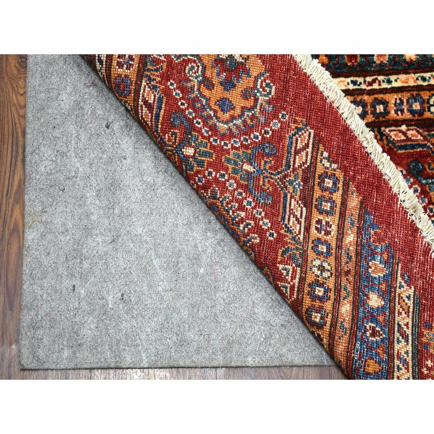 9'7"X9'7" Red Round Super Kazak Khorjin Design Natural Wool Oriental Rug