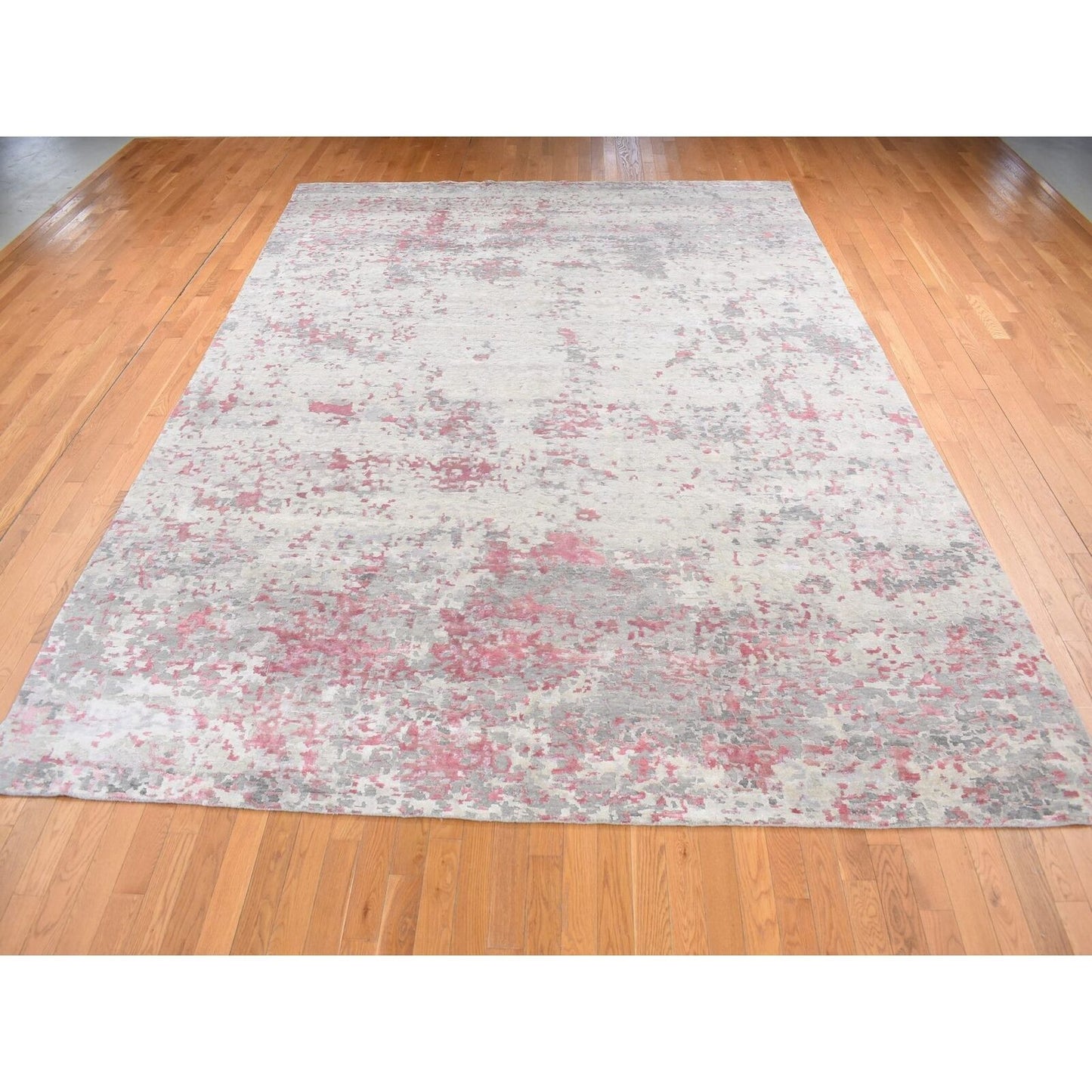 10'X13'9" Ivory Modern Abstract Design Wool And Silk Hand Knotted Rug