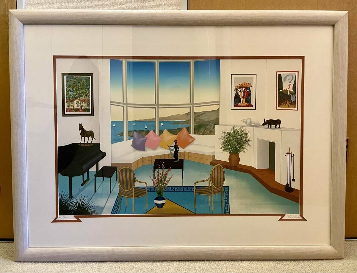 Fanch Ledan (France) - Interior With Picasso Original Lithograph Signed Framed