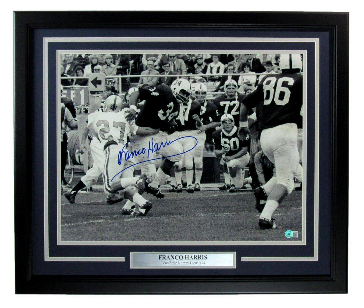 Franco Harris Autographed 16X20 B/W Photo Penn