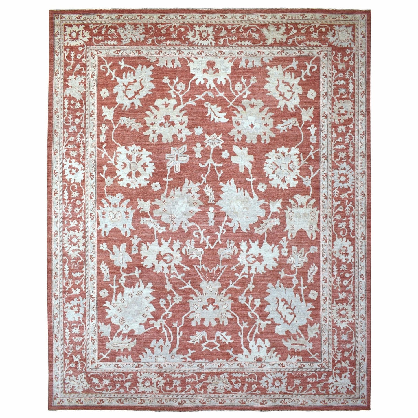 11'9"X14'9" Angora Oushak Hand Knotted Brick Red Soft Wool Oversized Rug