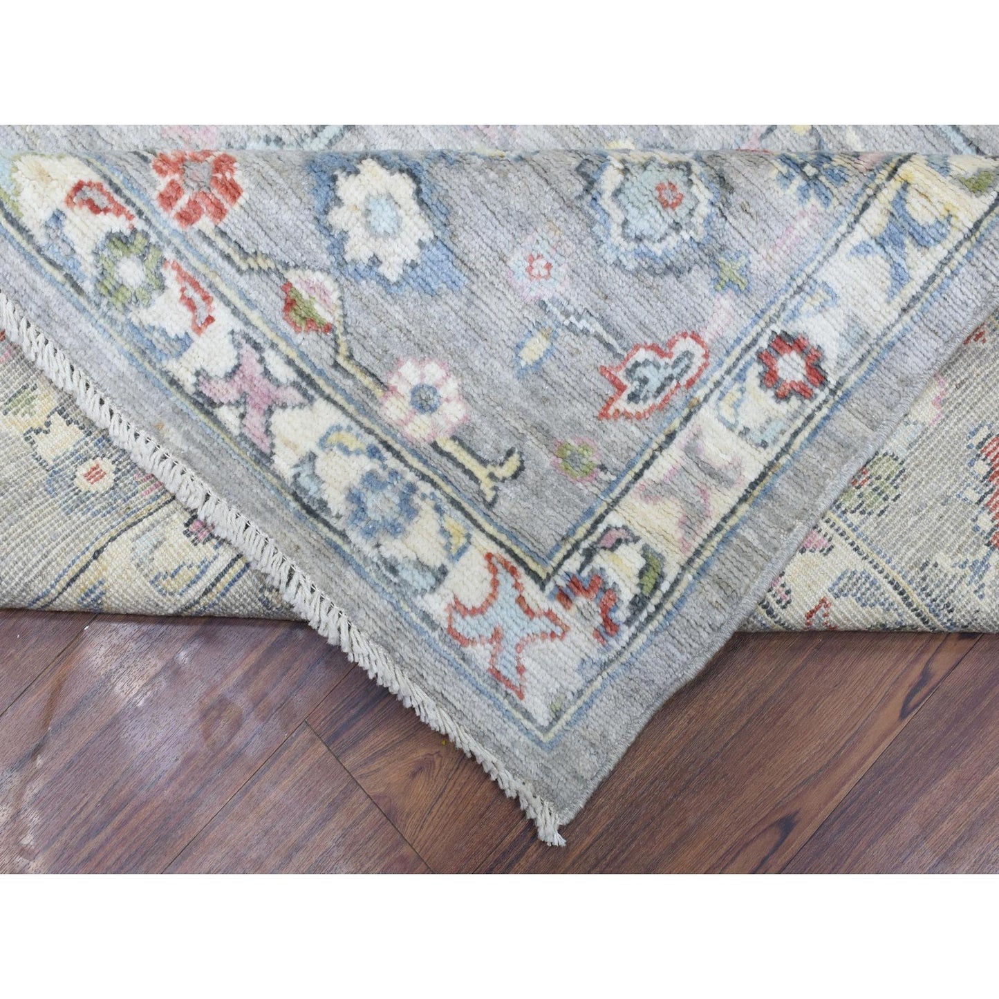 8'1"X10'1" Light Gray Hand Knotted Afghan Angora Oushak Soft Wool Rug