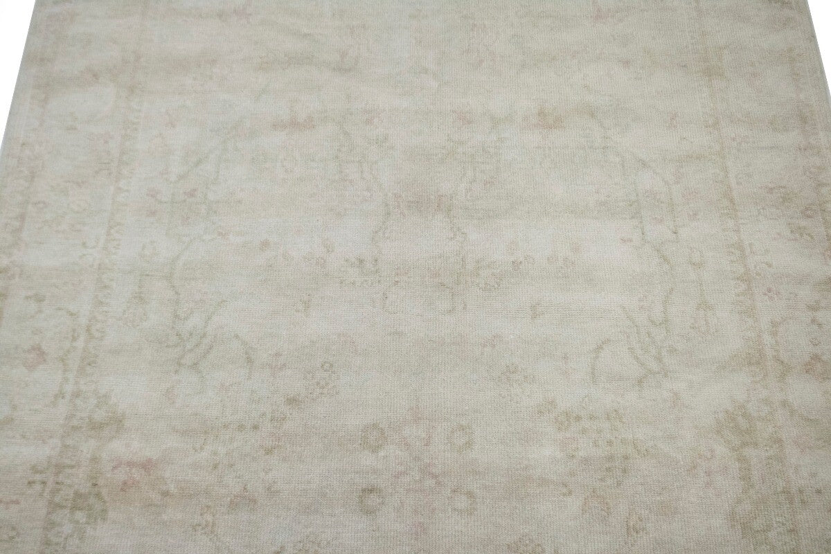 Transitional Muted Beige Floral Handmade Oriental