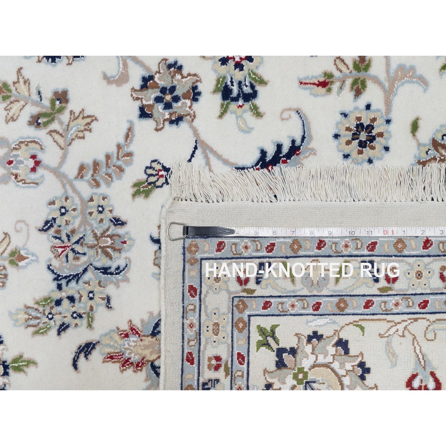 8'10"X12'4" White Nain With Flower Design Hand Knotted Wool And Silk Rug