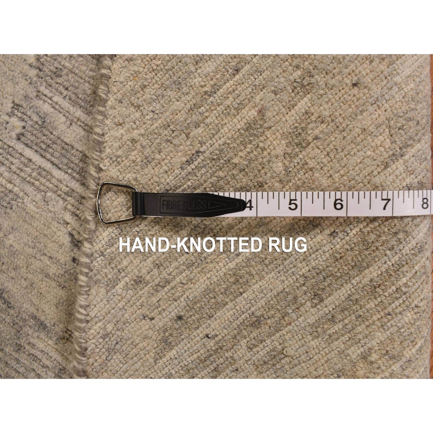 8'1"X8'1" Gray Undyed Natural Wool Modern Hand Knotted Round Rug