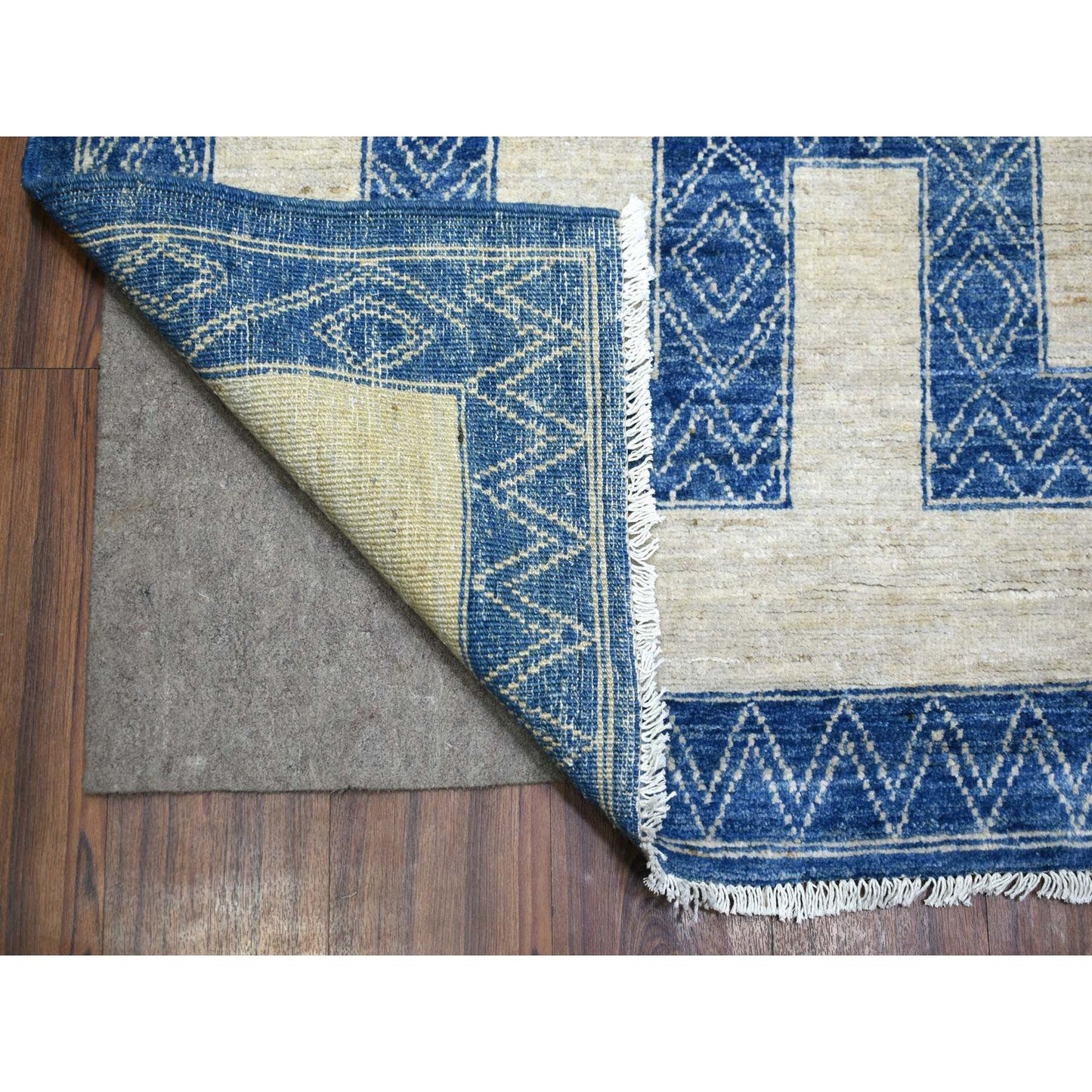 9'2"X11'9" Denim Blue Maze Design Berber Influence Hand Knotted Wool Rug