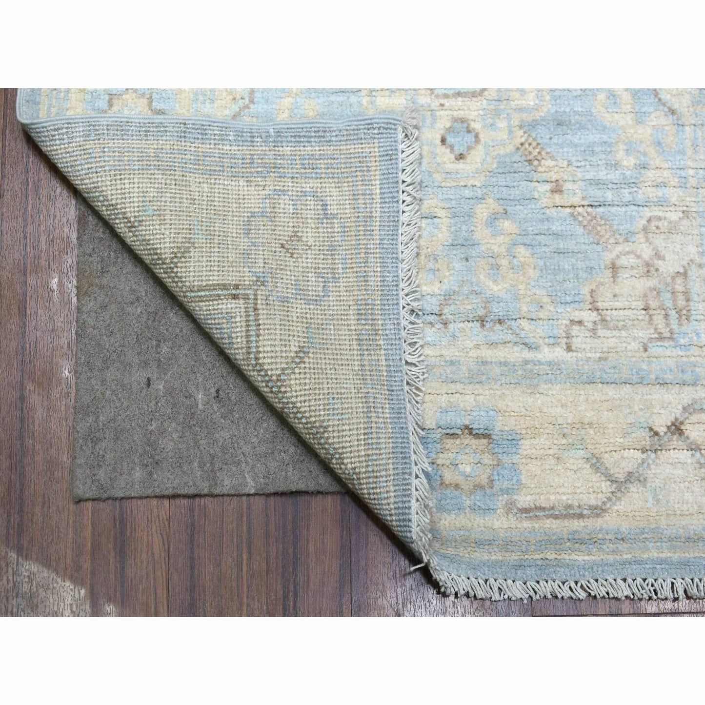 2'6"X14'10" Washed Out Blue Peshawar Hand Knotted Wool Xl Runner Rug