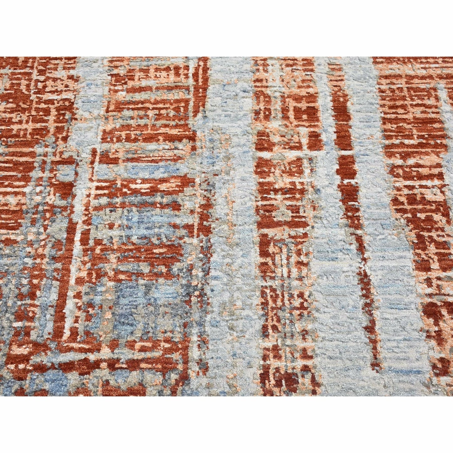 9'X12'2" Hi-Low Pile Abstract Design Denser Weave Wool&Silk Hand Made Rug