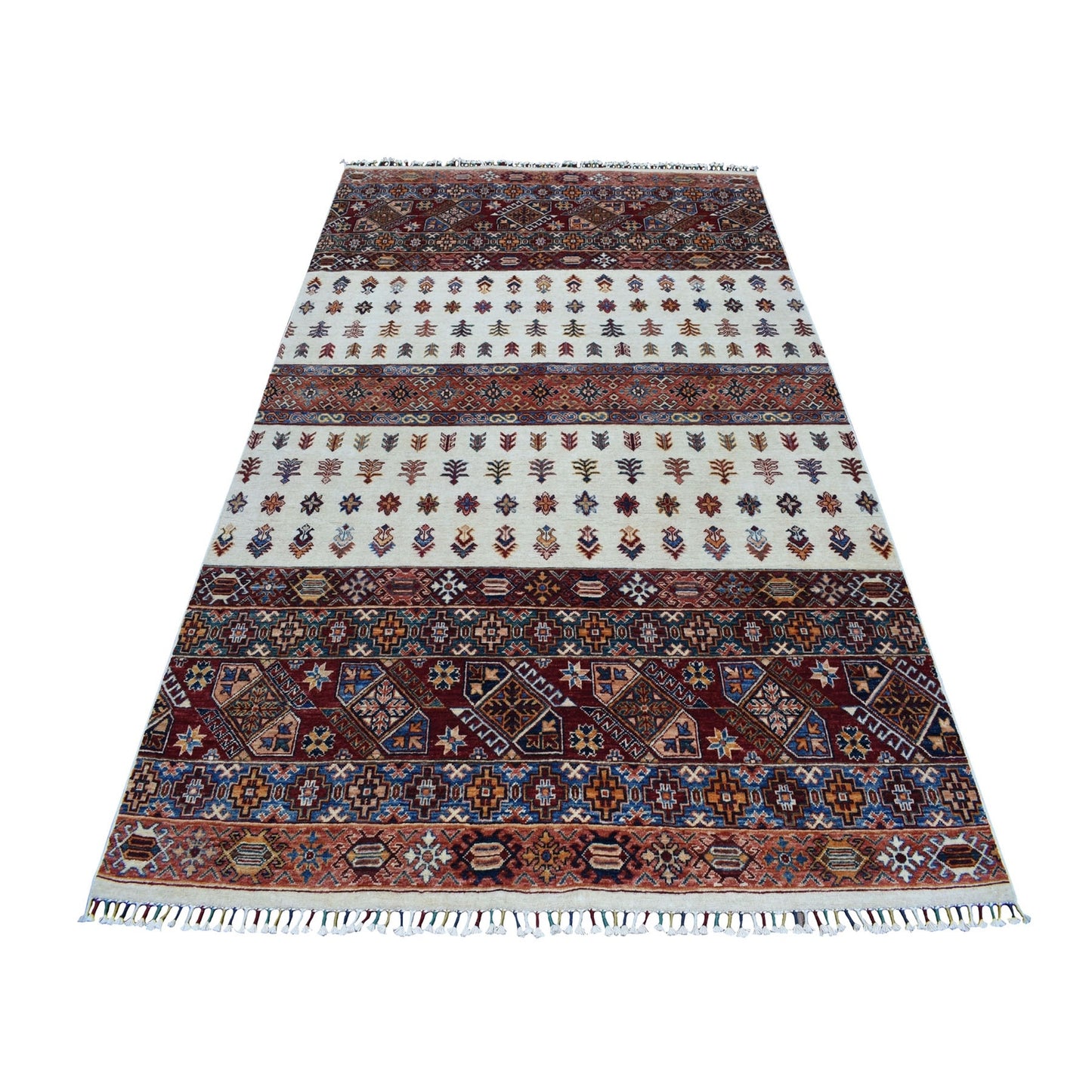 5'7"X8'4" Khorjin Design Ivory Super Kazak Hand Knotted Pure Wool Rug