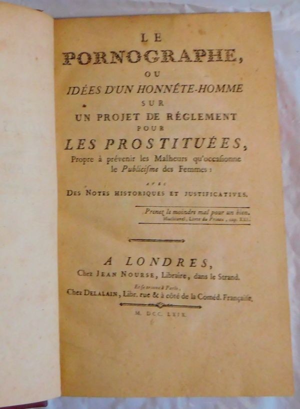 Restif De La Bretonne Le Pornographe 1769 First Edition Rousseau Utopia French
