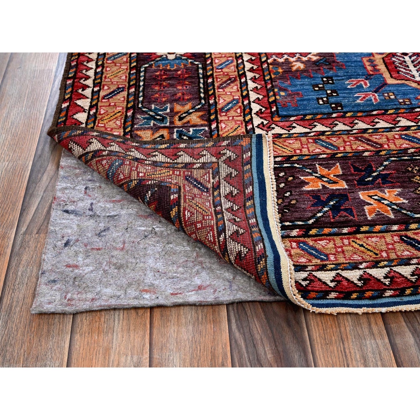 8'3"X9'6" Blue Afghan Ersari Caucasian Design Revival Hand Knotted Wool Rug