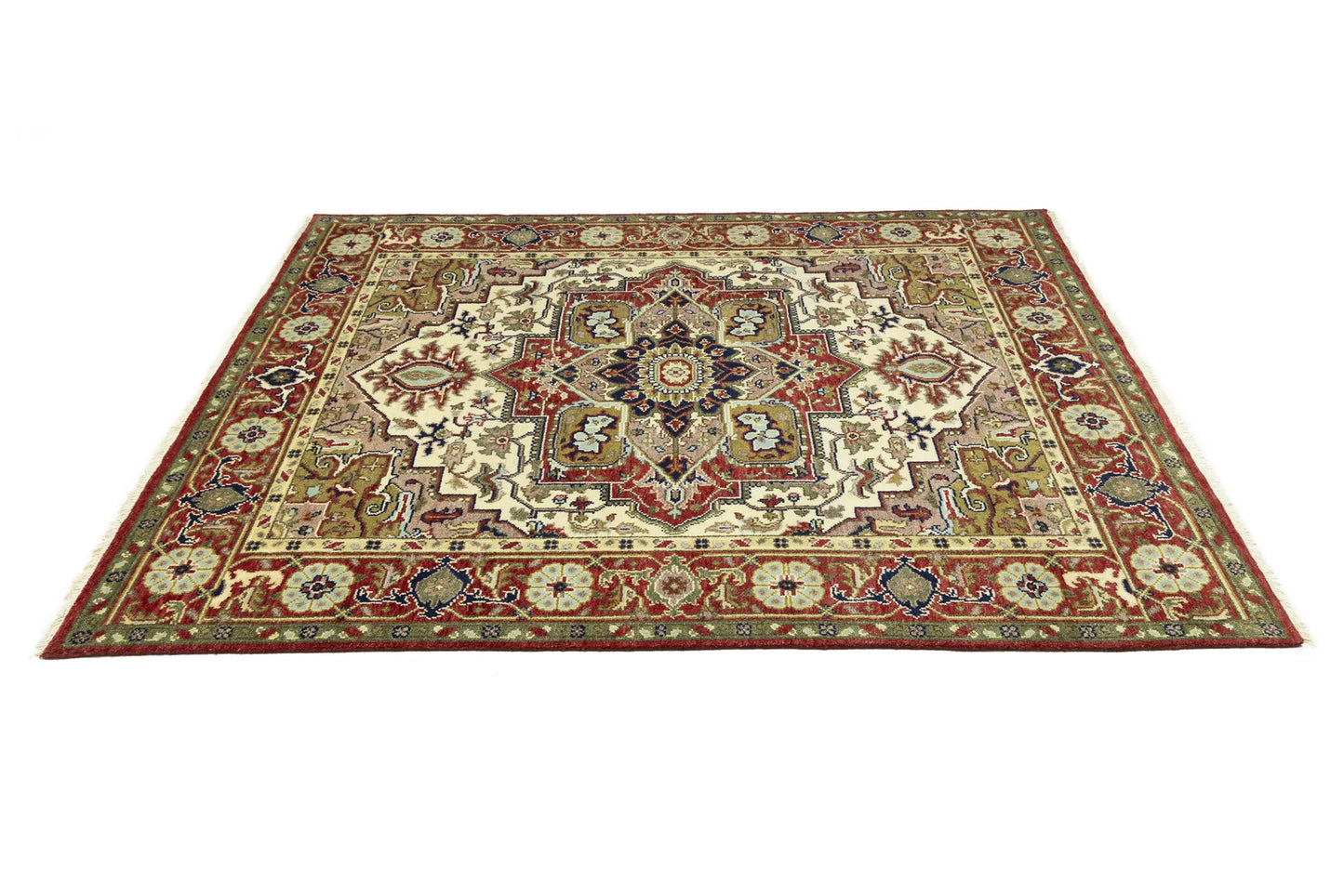Handmade Scarlet Red Traditional Wool Heriz