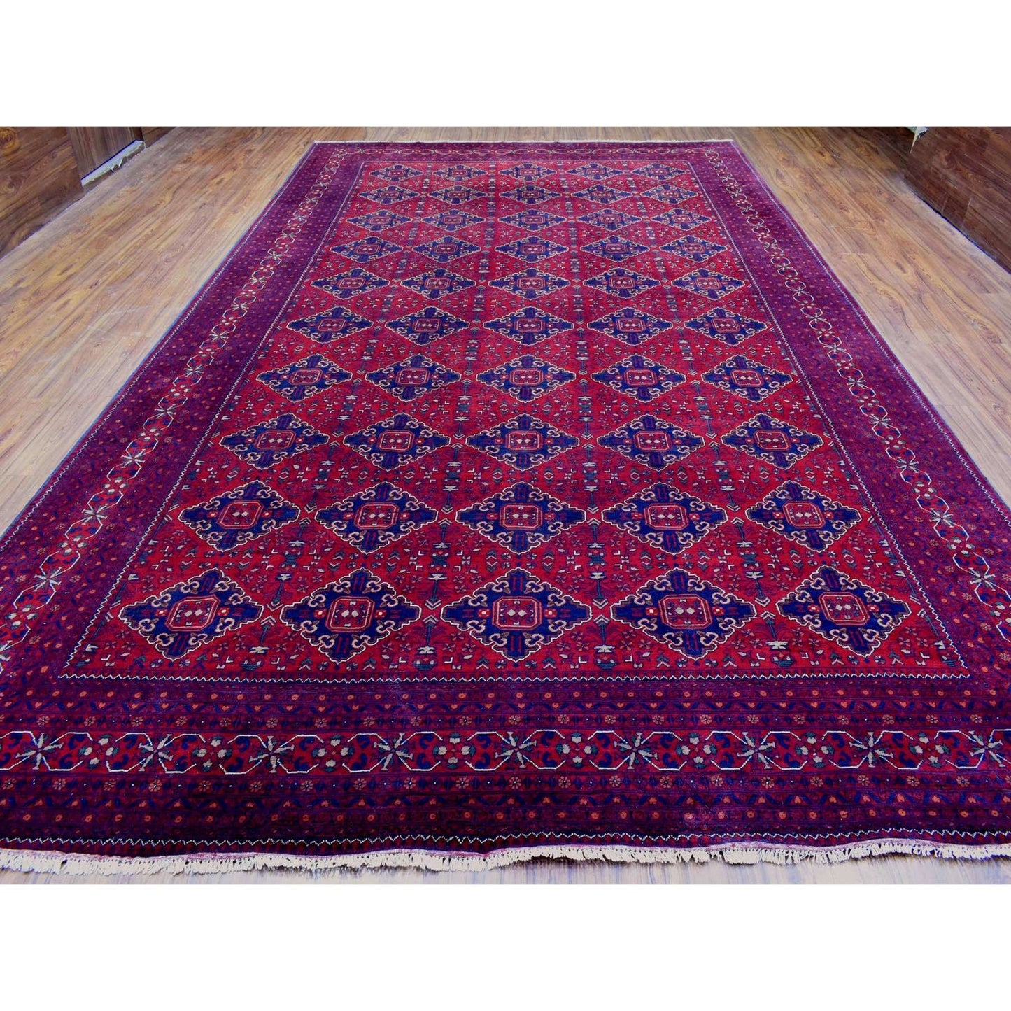 9'10"X16' Red Afghan Khamyab Organic Wool Hand Knotted Oversized Rug