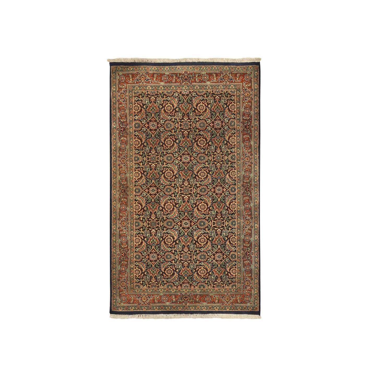 3'1"X5'2" Black Herati Hand Knotted 250 Kpsi New Zealand Wool Rug