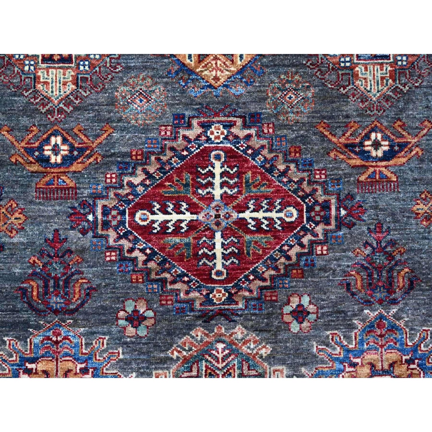 9'X12'1" Gray Wool Hand Knotted Super Kazak Tribal Pattern Oriental Rug