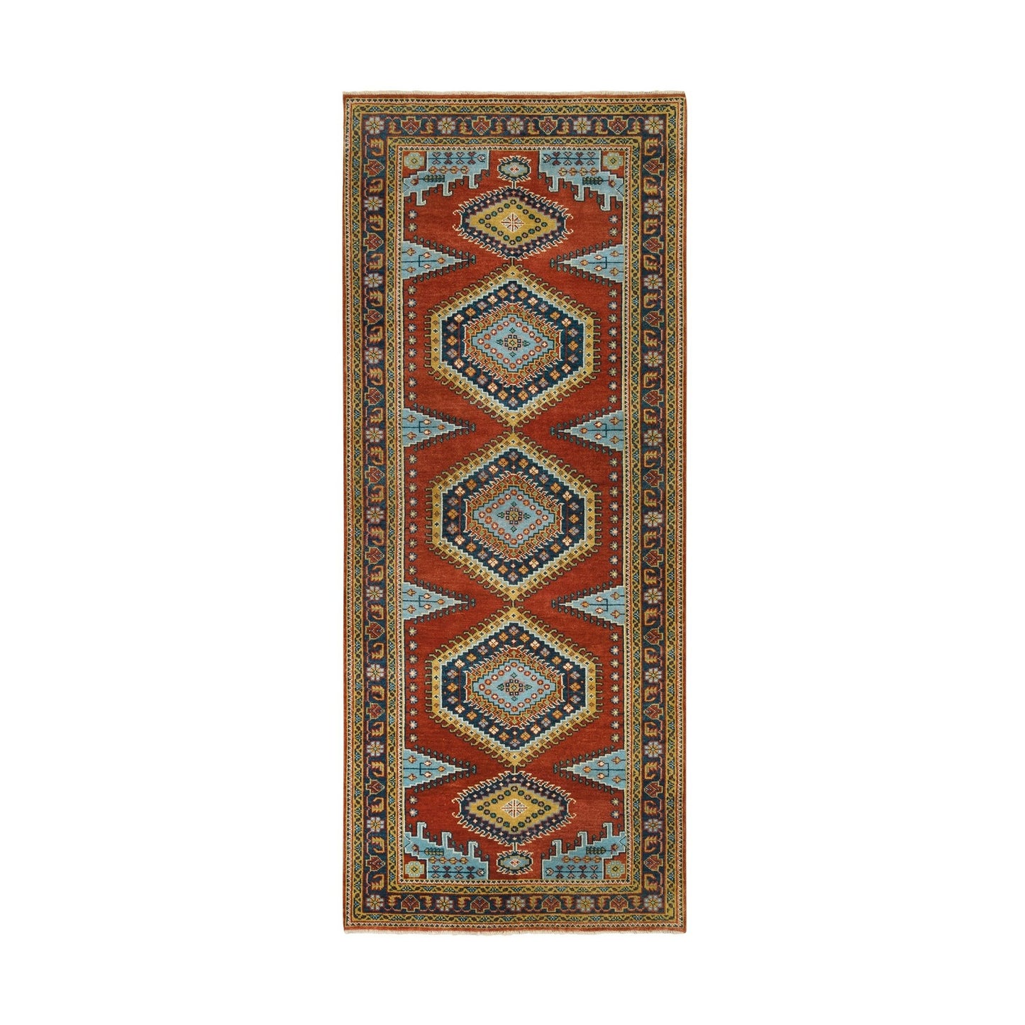 4'X10' Brick Red Wool Hand Knotted Farsian Viss Design Wide Runner Rug