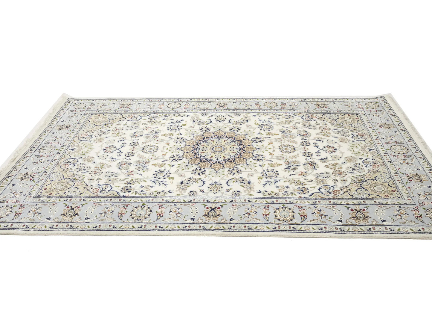 Indo-Nain Cream Floral Medallion Oriental Rug
