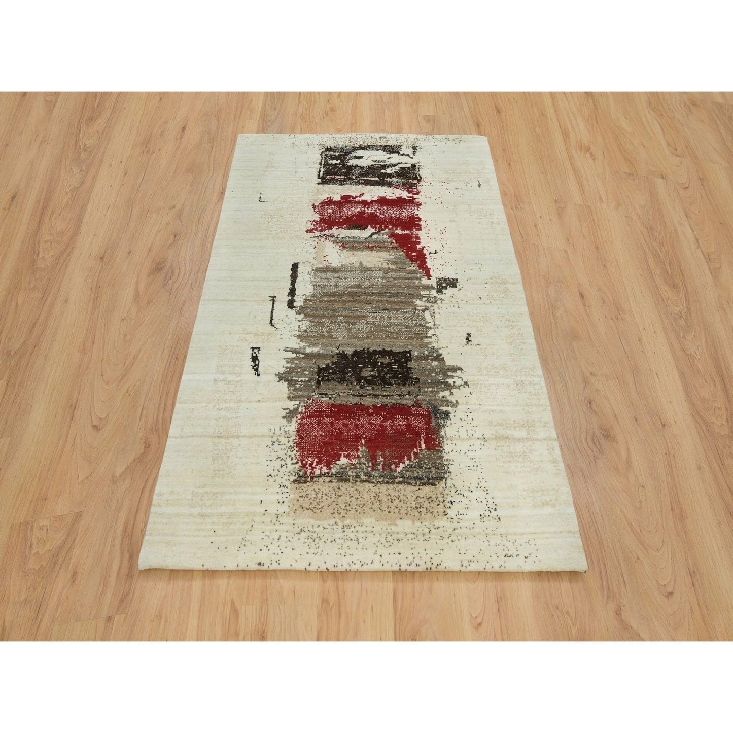 4'X6' Parchment White Lori Buft Gabbeh Wool Hand Knotted Oriental Rug