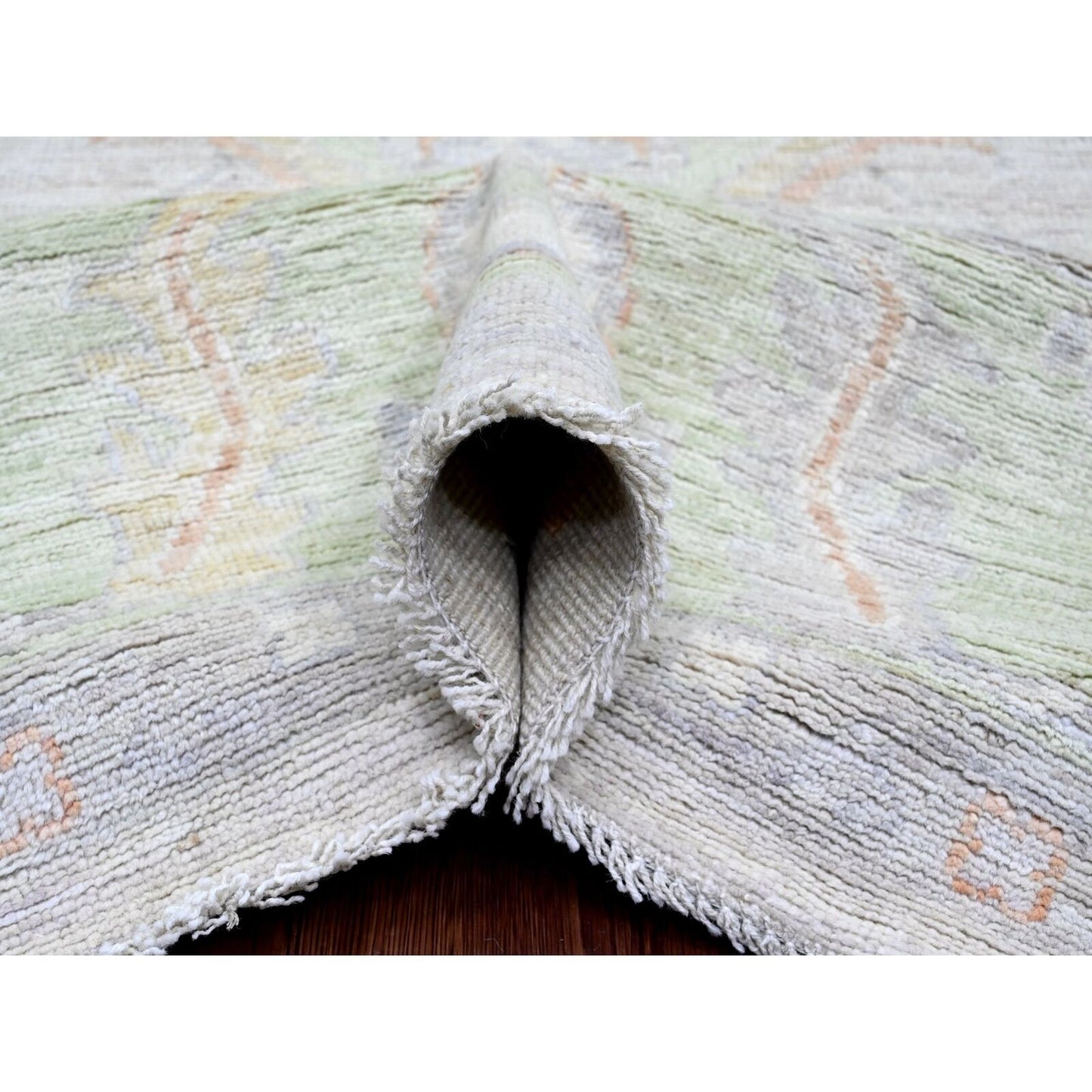 9'7"X13'6" White Afghan Angora Oushak Vines Design Wool Hand Knotted Rug